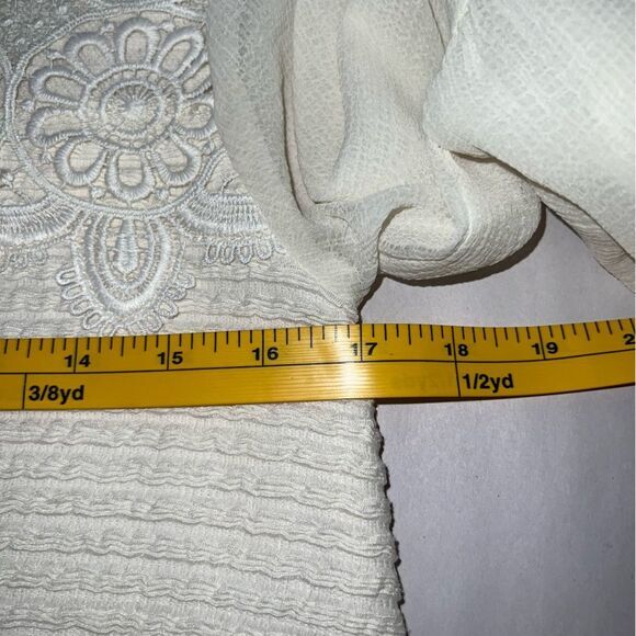 Flying Tomato Mini Dress Size M Cream Sheer Bell Sleeve - Picture 9 of 11